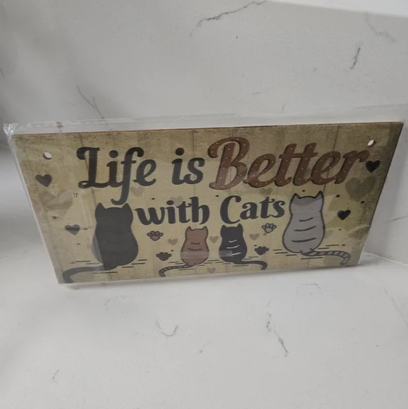 Life Is Better With Cats Hanging Plaque NEW - Picture 3 of 4